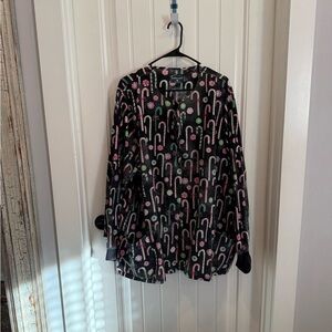 Festive Black Candy Cane Scrub Jacket